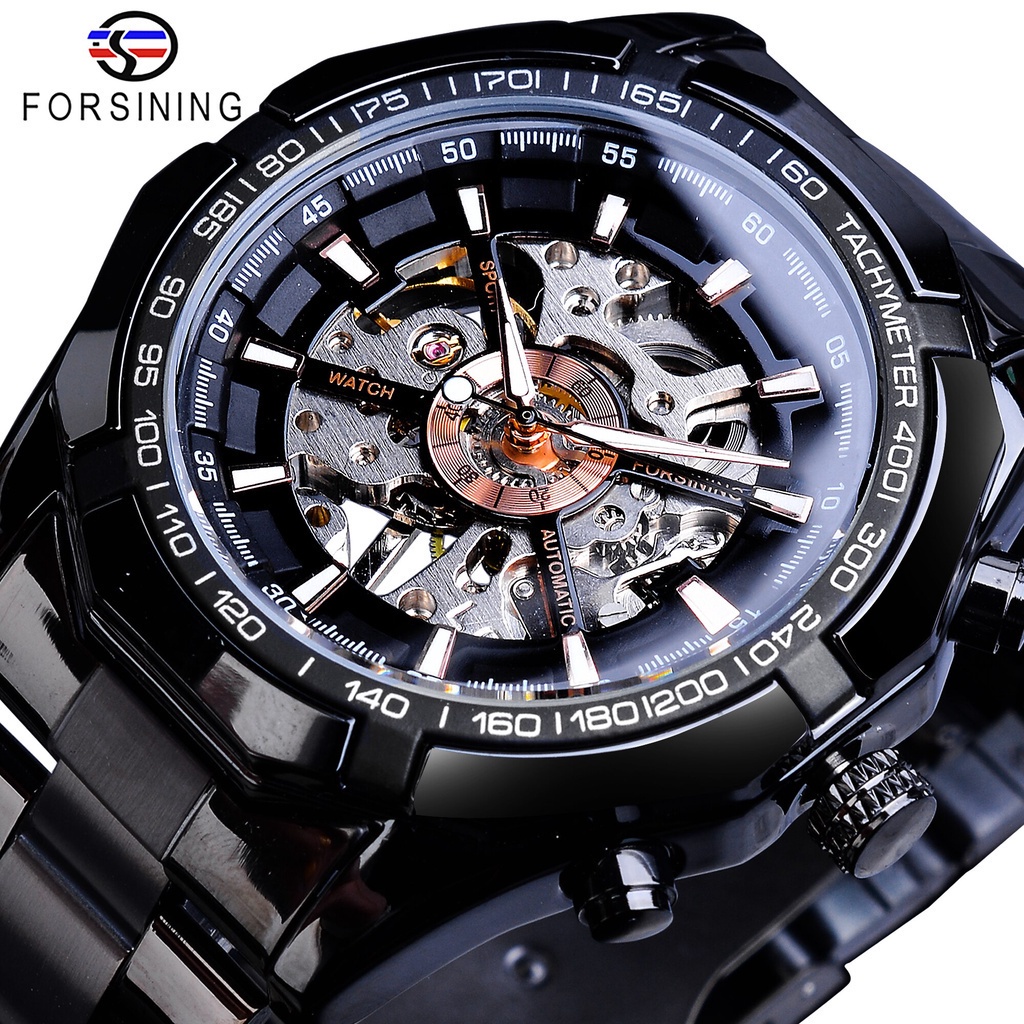 FORSINING Đồng hồ cơ lộ máy tự động bằng thép không gỉ sang trọng cho nam