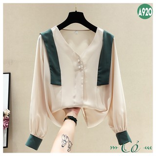 Áo sơ mi cổ tim phối màu - A920