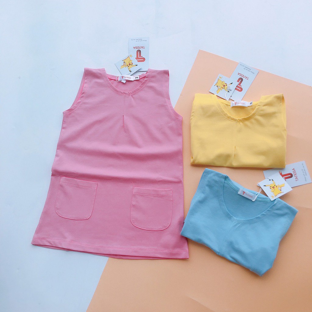 Váy Cotton Sát Nách Màu Trơn Cho Bé Gái Thời Trang Mùa Hè Tanosa Kids