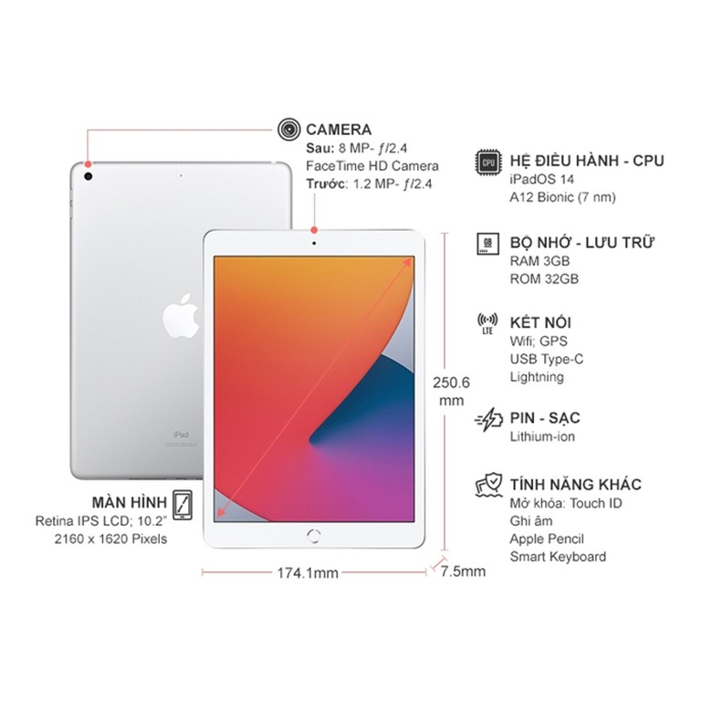 Máy tính bảng Apple iPad 10.2 inch gen 8th 2020 Wifi 32GB - Chính Hãng Apple Việt Nam | BigBuy360 - bigbuy360.vn