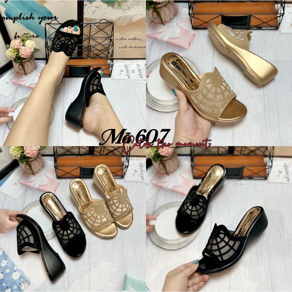 Dép Trung Niên Đính Xoàn Quai Ngang  Dép Đi Tiệc Cao Cấp 602 603 605 607