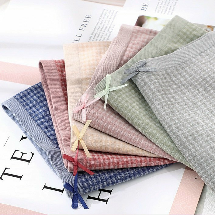 Hộp 5 quần lót cotton kẻ caro phối ren kháng khuẩn siêu đẹp 789