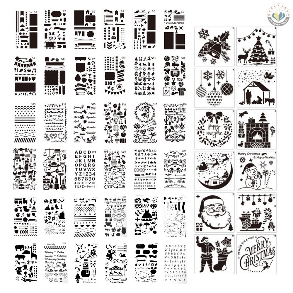 Bộ 48 Khuôn Vẽ Chữ Cái Và Số Bằng Gỗ Có Thể Tái Sử Dụng Dùng Trang Trí Sổ Tay / Nhật Ký Diy