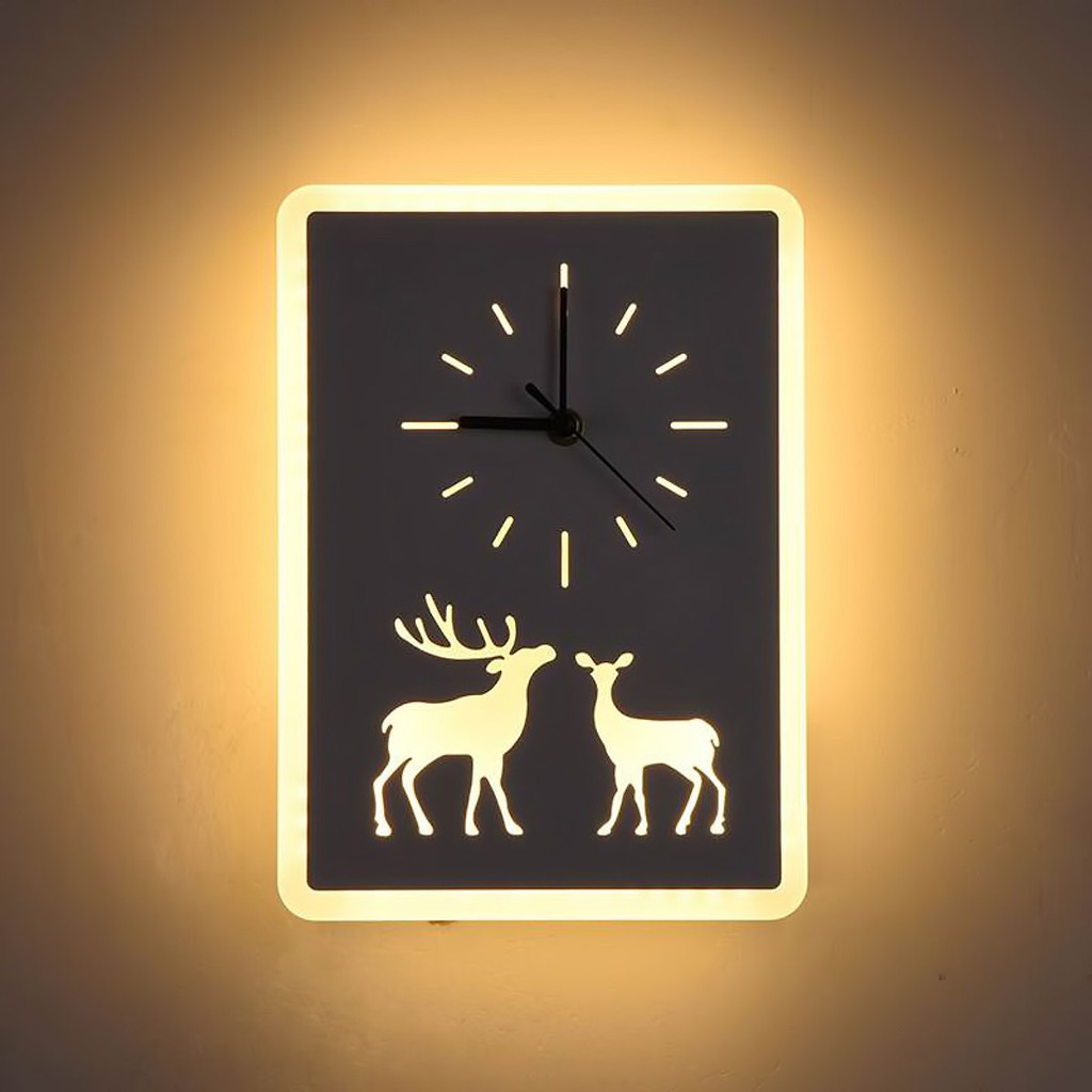 Đèn LED đồng hồ MONSKY DEER hiện đại gắn tường trang trí nội thất sang trọng