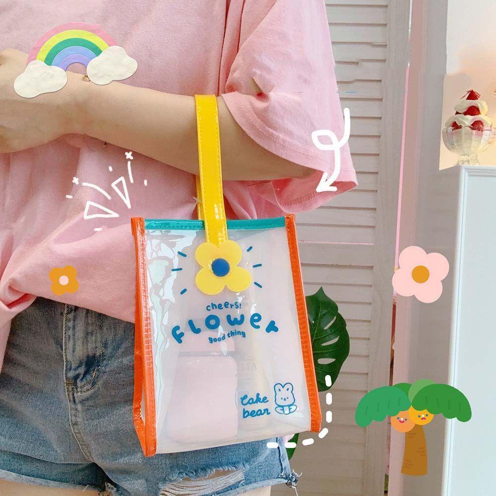 Túi Tote Mini Bằng PVC In Họa Tiết Hoa Dễ Thương Dùng Đựng Hộp Cơm Trưa / Đi Biển