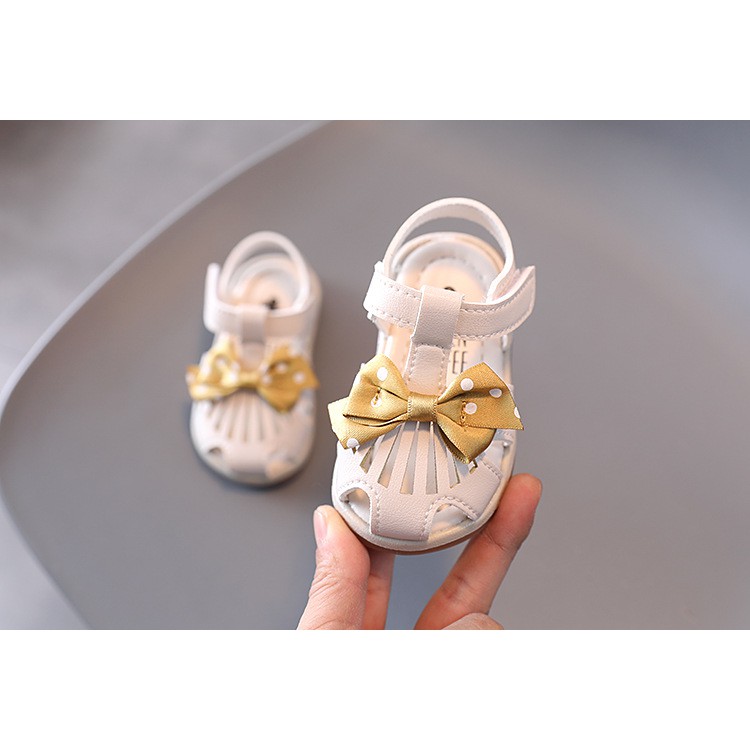 sandal tập đi bé gái size 15-19 giọ nơ bi da mềm