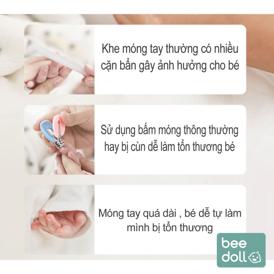 Bộ bấm móng tay BeeDoll Cao Cấp 5 món cho bé, bộ cắt móng tay an toàn cho trẻ sơ sinh