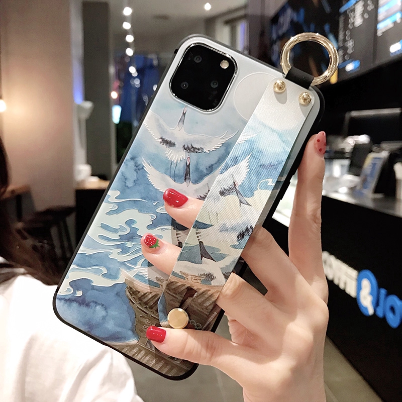 Ốp iPhone 11 Pro XS Max X XR 6 6S 7 8 Plus Soft Wristband Case Motif Flying Crane dan Moutain