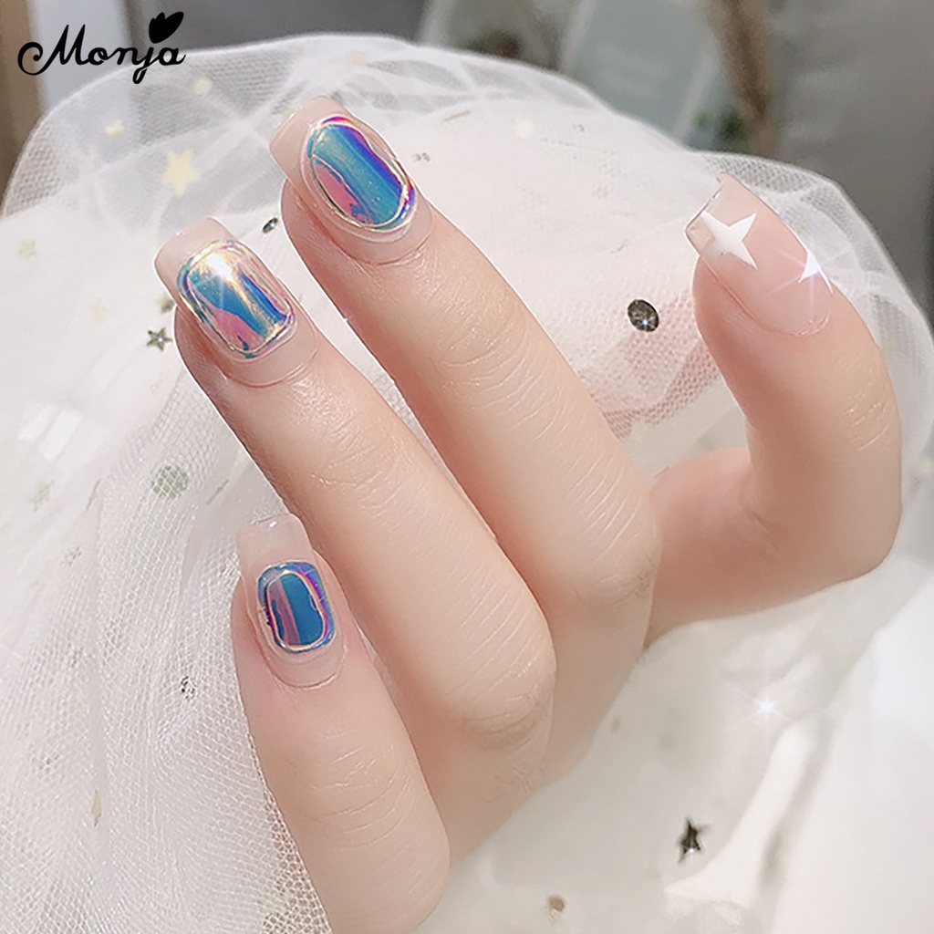 Miếng dán trang trí móng tay MONJA kiểu giấy bóng kính phản quang DIY 3D thời trang dành cho salon