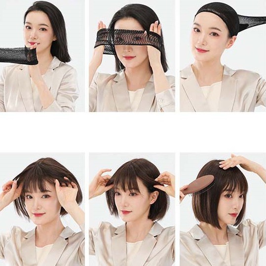 Tóc giả nguyên đầu, Tóc giả ngắn vic không mái ôm mặt phong cách Hàn Quốc thời trang (tặng kèm mũ lưới) Qiqishop