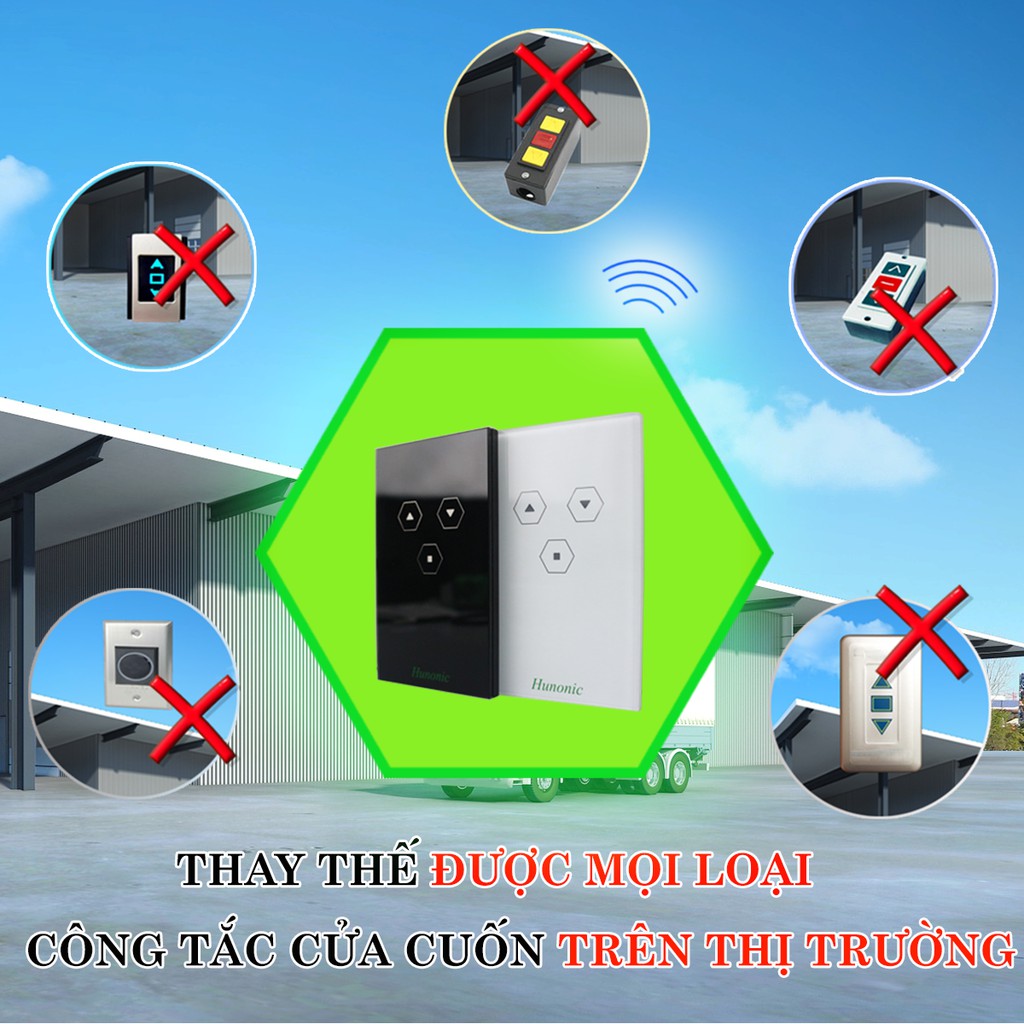 Công Tắc Cửa Cuốn Thông Minh Hunonic Door Màu Đen│Công tắc điều khiển cửa cuốn từ xa bằng điện thoại qua Wifi, Bluetooth