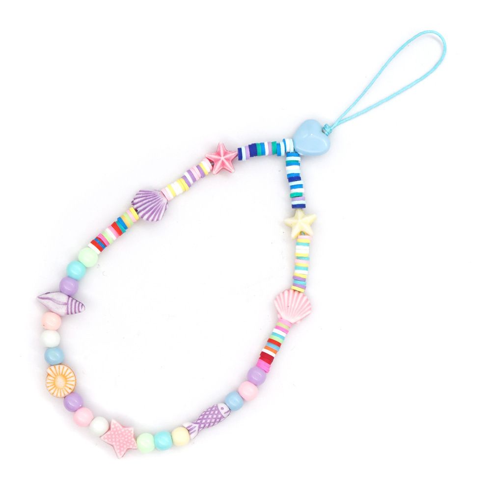 Móc dây phụ kiện trang trí điện thoại bằng các hạt nhựa có chữ nhiều màu lấp lánh cho nữ