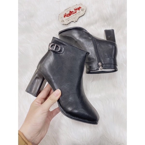 Giày bốt nữ thấp cổ cao 5p mũi vuông kéo khoá