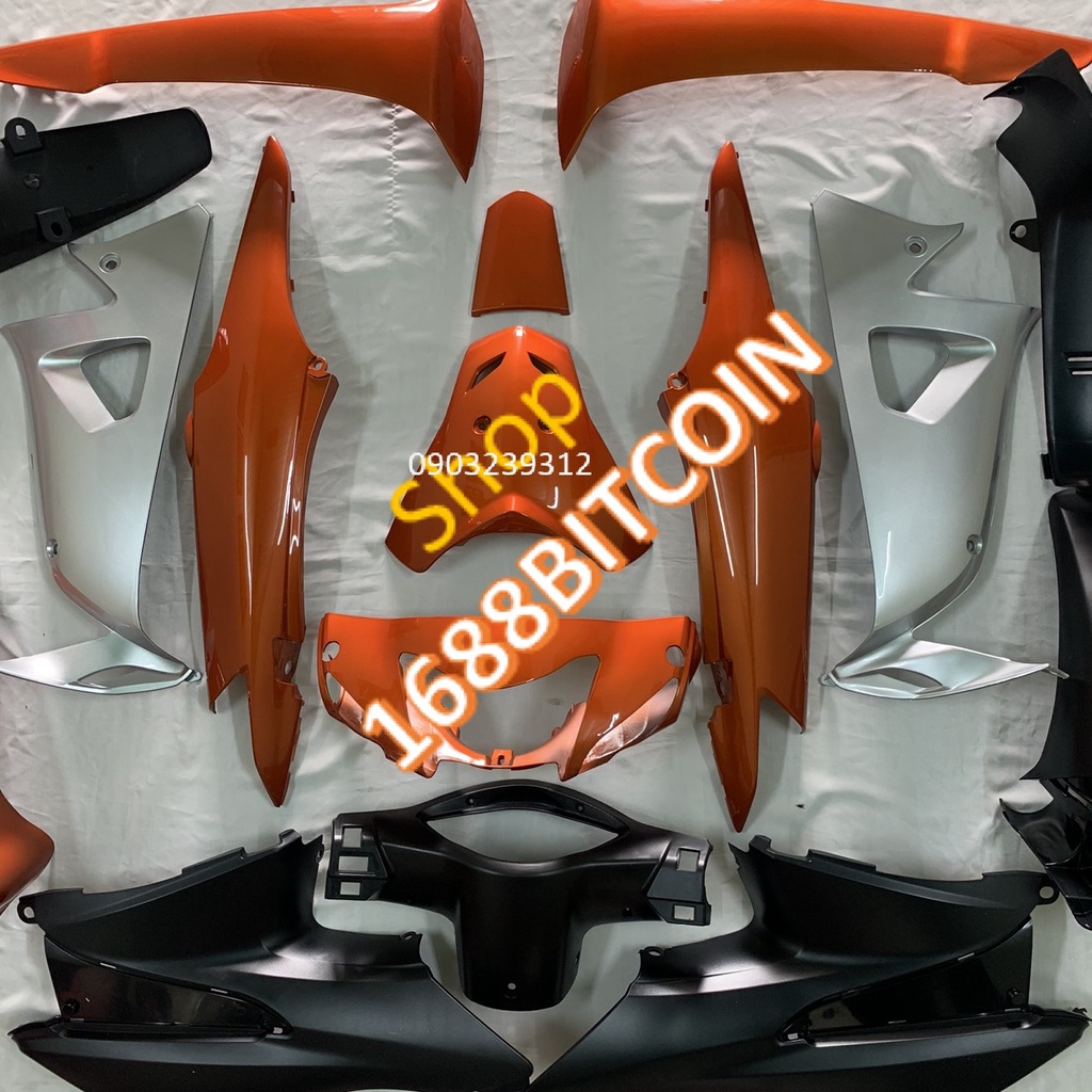 Bộ dàn áo xe Wave RS, Wave Anpha, Wave S100  nhựa ABS cao cấp MÀU CAM  yếm  TRONG BẠC