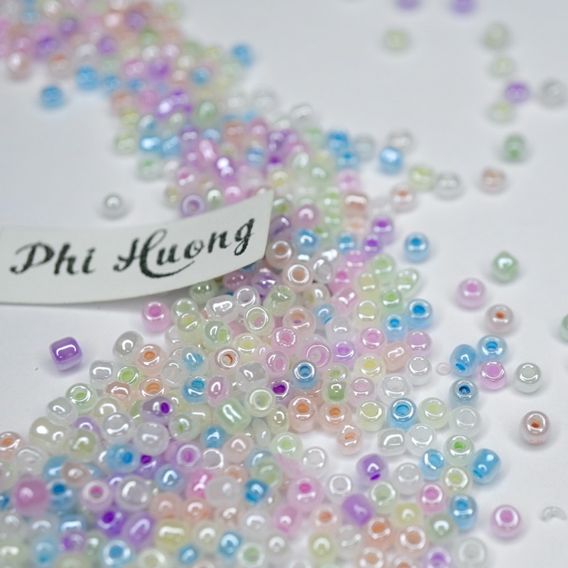 Gói 25g - 50g hạt cườm tấm bóng 3mm 4mm mix màu pastel trang trí quần áo phụ kiện