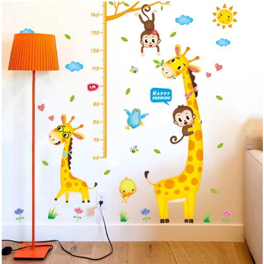 Decal dán tường thước đo chiều cao cho bé - giấy dán tường vườn thú ngộ nghĩnh làm thước đo cho bé