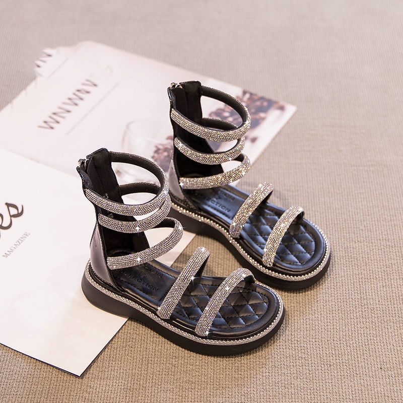 Giày Sandal Công Chúa Đế Mềm Hở Ngón Đính Pha Lê Thời Trang Mùa Hè Cho Bé Gái