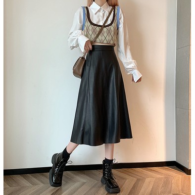 Chân váy da Hàn Quốc dài dáng xoè chuẩn Ỏrder (Sẵn Đen-M) | BigBuy360 - bigbuy360.vn