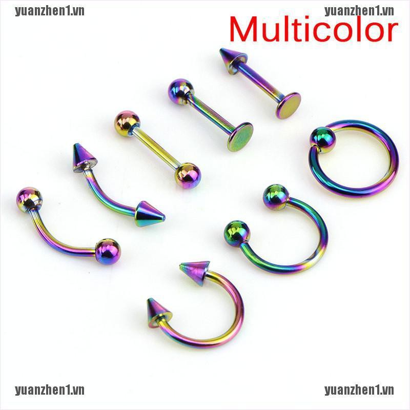 Set 8 Khuyên Xỏ Bằng Thép Không Gỉ 16G YUANZHEN1