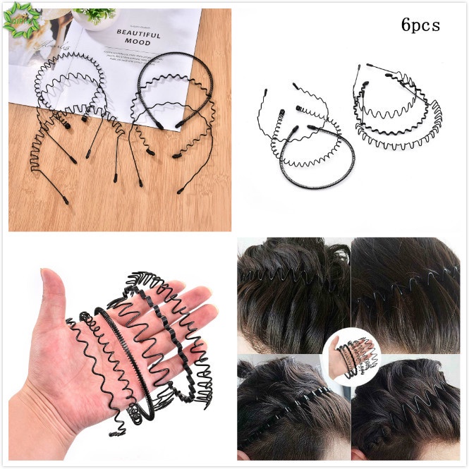 Set 6 Băng Đô Cài Tóc Bằng Kim Loại Màu Đen Phong Cách Alice Cho Nam Và Nữ