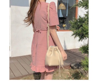 ⭐️Đầm Cổ V Phối Bèo Thắt Nơ