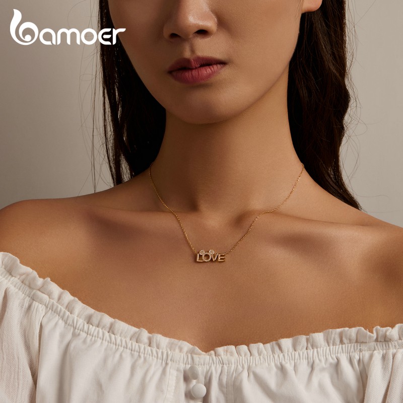 Dây chuyền Bamoer BSN238 bằng bạc 925 họa tiết chữ Love hợp thời trang cho nữ