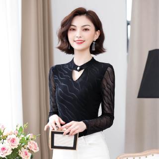Áo Thun Tay Dài Cổ Chữ v Phối Ren Thời Trang Thu Đông 2019 Cho Nữ