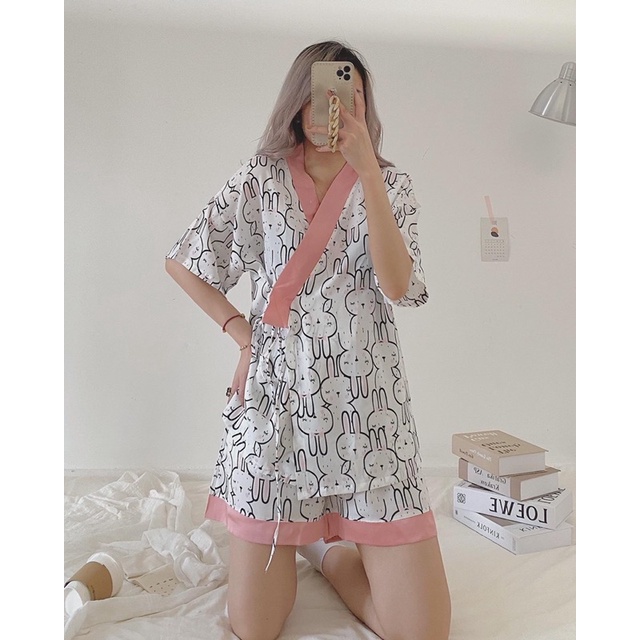 Đồ bộ lụa kimono cao cấp mặc nhà mềm mát. | BigBuy360 - bigbuy360.vn