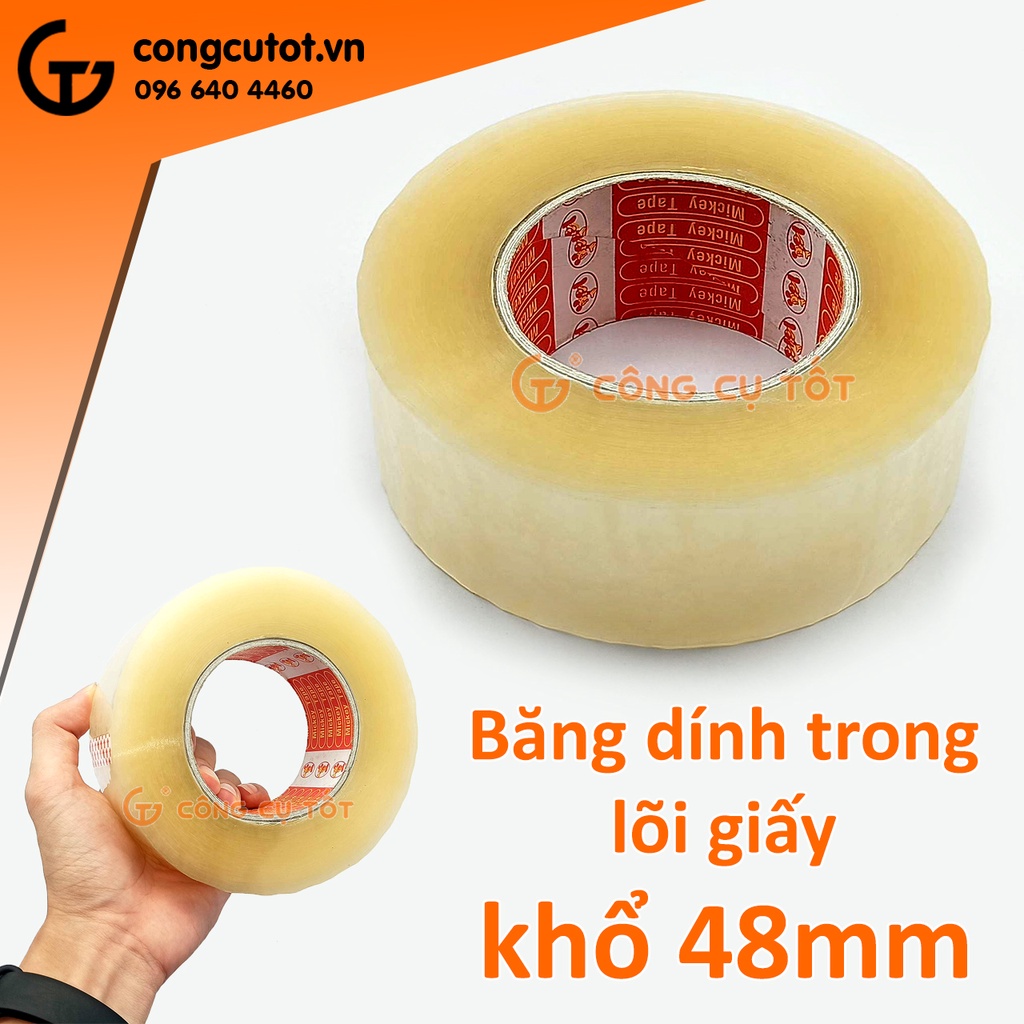 Băng dính trong khổ 45mm 0.5kg lõi giấy dày 3.5mm