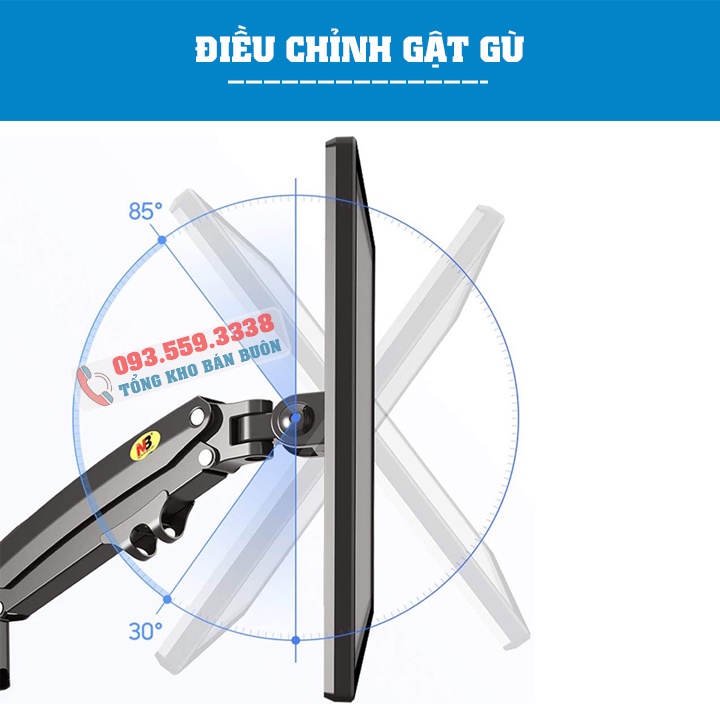 Giá Treo Màn Hình NB H160 / H180 17 - 27 - 35 inch / Tay Treo Hai Màn Hình Kẹp Bàn - Xoay 360 Độ [ Mới Hơn NB F160 ]