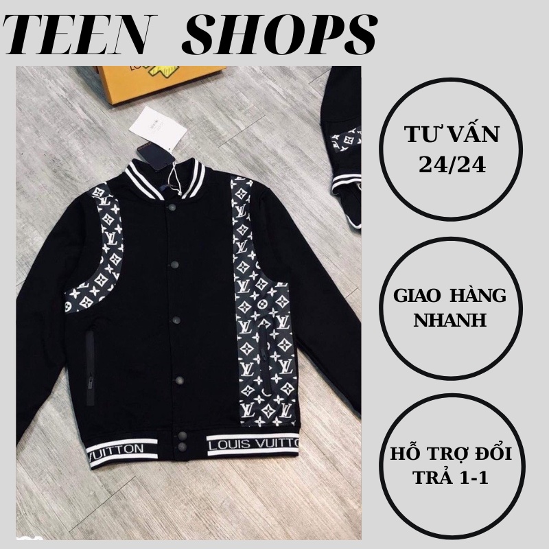 Áo Bomber , Áo Khoác LV Phối Nỉ Tay Da Phong Cách Hàn Quốc