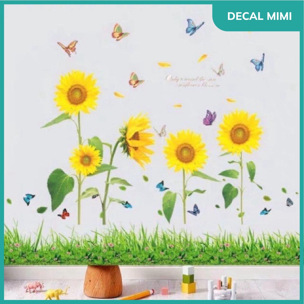 Decal Dán Tường Mẫu ghép Hướng Dương + chân cỏ