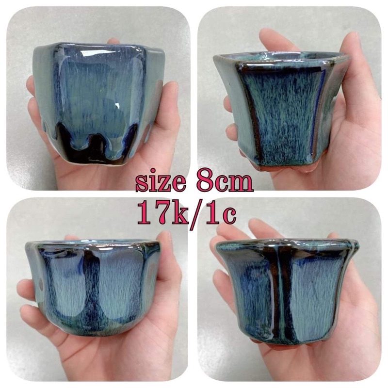 chậu hoả biến size 8x6 men xanh