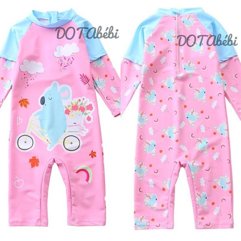 có nón &lt;37kg Áo tắm Đồ bơi liền thân dài tay dài quần mã SW0202 họa tiết gấu koala size đại cho bé gái - DOTAbébi HOUSE