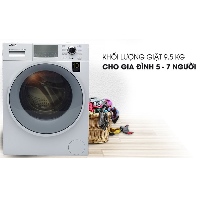 [Mã ELMS5TR giảm 5% đơn 5TR] MIỄN PHÍ CÔNG LẮP ĐẶT - D950E W Máy giặt Aqua Inverter 9.5 kg AQD-D950E W