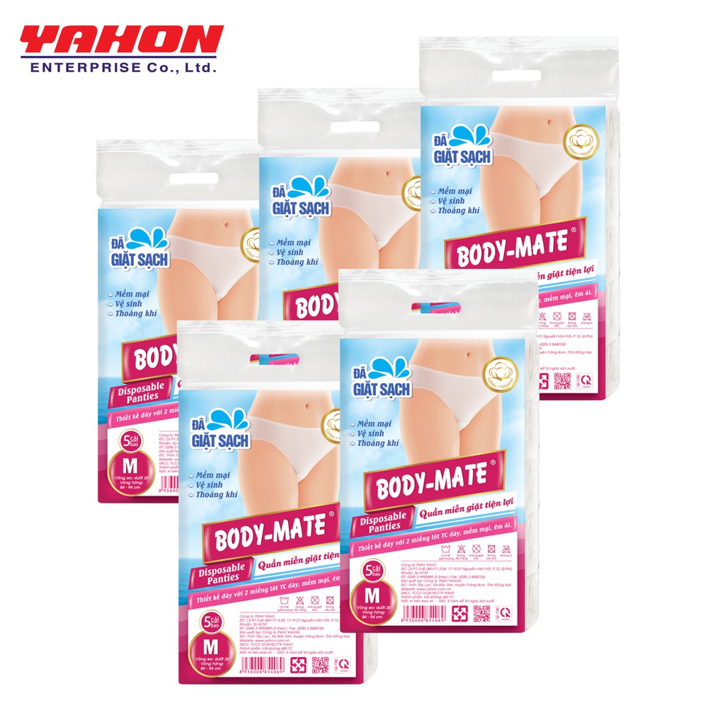 QUẦN MIỄN GIẶT BODY-MATE NỮ COTTON 5 CÁI/ BAO - TẶNG 1 KHĂN ƯỚT CỒN 10 MIẾNG