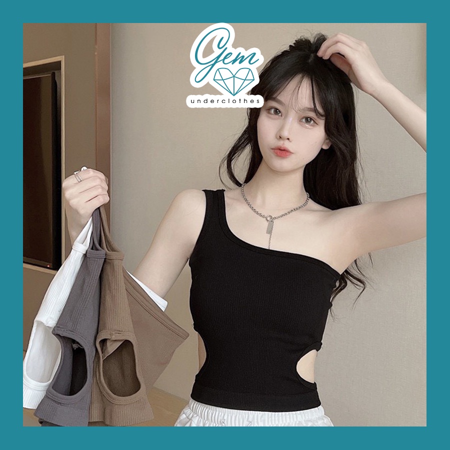 Áo bra croptop ba lỗ nữ khoét eo có mút ngực len tăm co giãn sành điệu Gem Lin