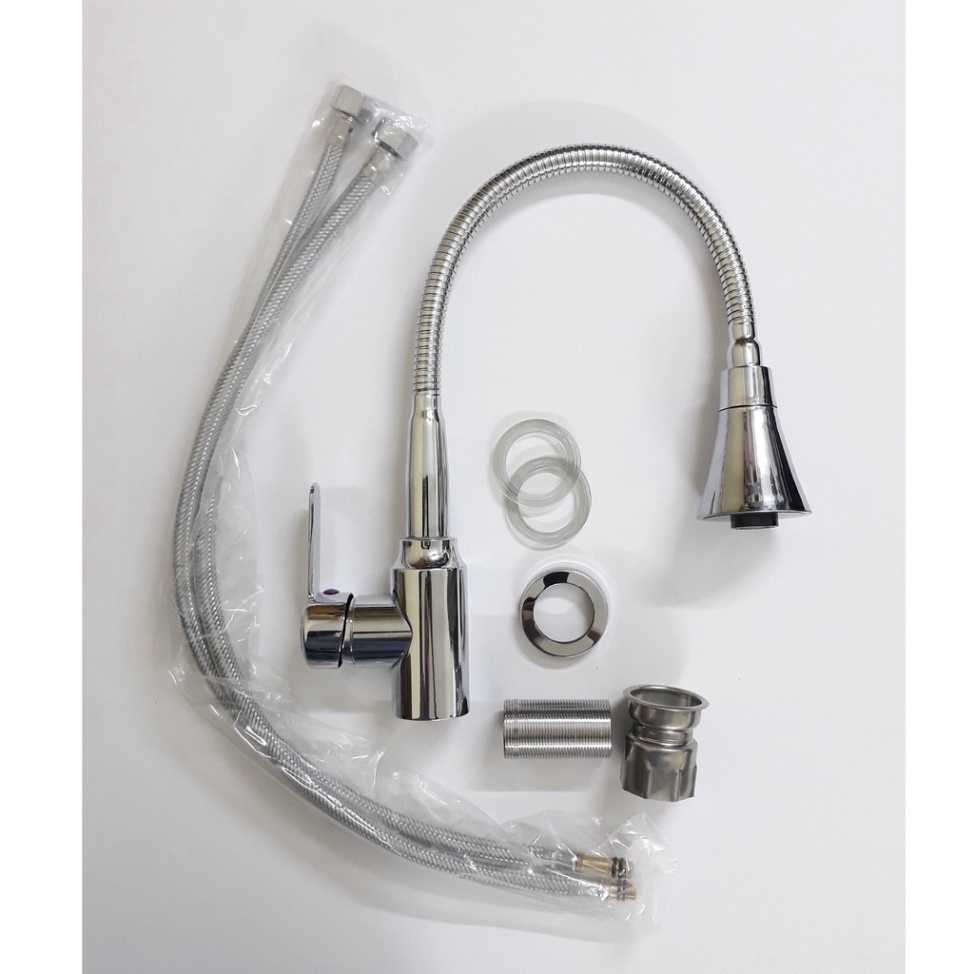 [ Hàng Mới Về ] Vòi rửa chén bát nóng lạnh inox màu bạc cao cấp loại cần mềm cổ bi xoay 360 độ, đầu vòi hình Nón