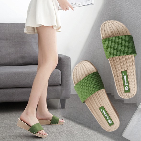 Dép nữ quai ngang vân cói đế xuồng cao 5cm DN05