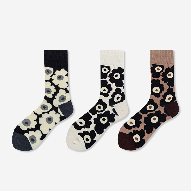 Vớ WAFNHA D104 vải cotton kiểu họa tiết hoa phong cách hyuna Hàn Quốc thời trang cổ điển