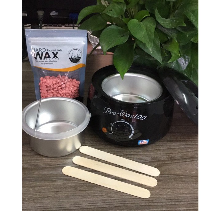 Combo Nồi Nấu Sáp wax Lông Pro wax và 100g Sáp wax Lông hard wax Beans (Nồi Pro Wax Màu Đen ) có BH