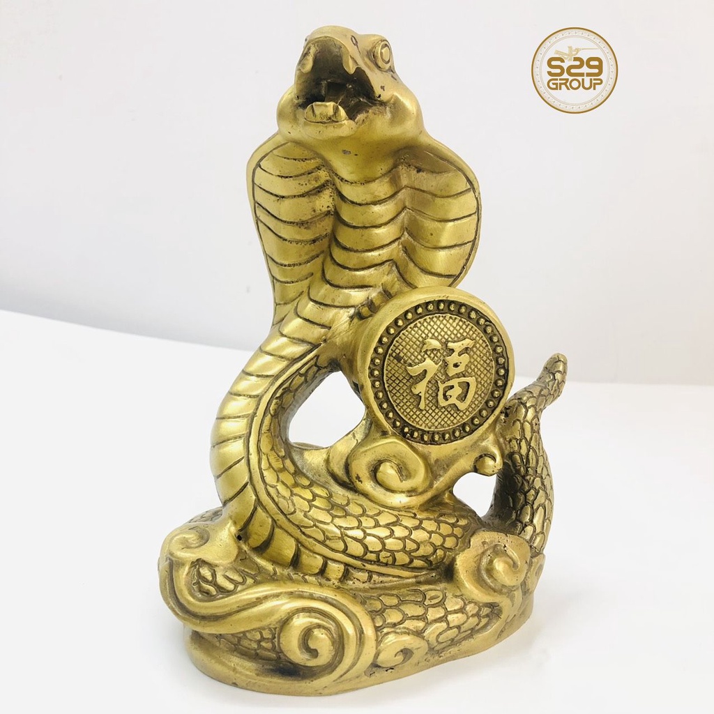 Tượng rắn ôm chữ phúc bằng đồng phong thủy cao 23cm,tác dụng mang lại bình an cho gia đình,xua đuổi tà khí xấu
