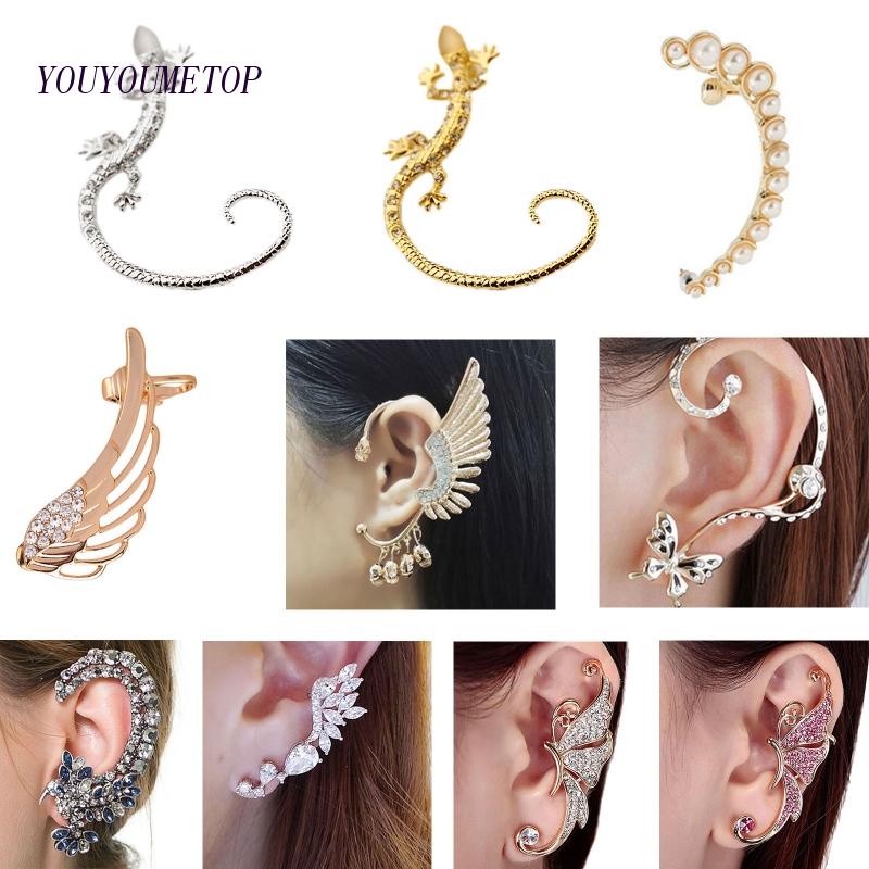 Khuyên Kẹp Vành Tai Không Xỏ Hình Đôi Cánh Thiên Thần Đính Đá Nhiều Loại Phong Cách Punk Cho Nữ