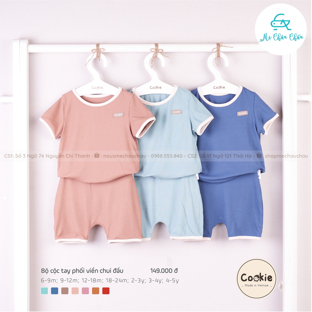 Bộ Quần Áo Cộc Tay Cookie Phối Viền Chui Đầu (Size 6-9 Tháng Đến 2-3 Tuổi)