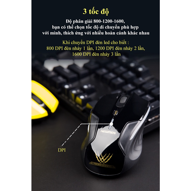 Chuột gaming không dây Newmen E500/ E500 Plus I Wireless 2.4Ghz I 1600 DPI I Pin AA