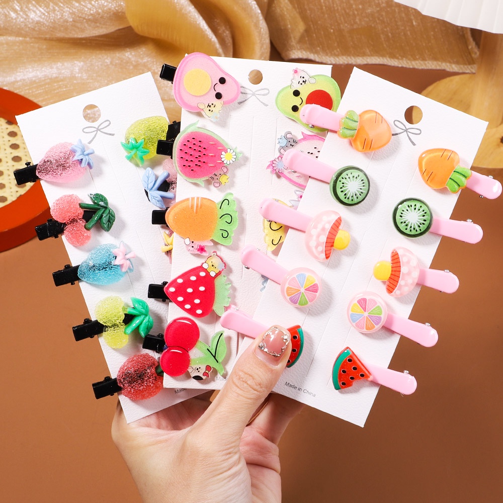 Set 10 kẹp tóc RAINBOW BOWS thiết kế kiểu dáng trái cây hoạt hình xinh xắn dễ thương cho bé gái