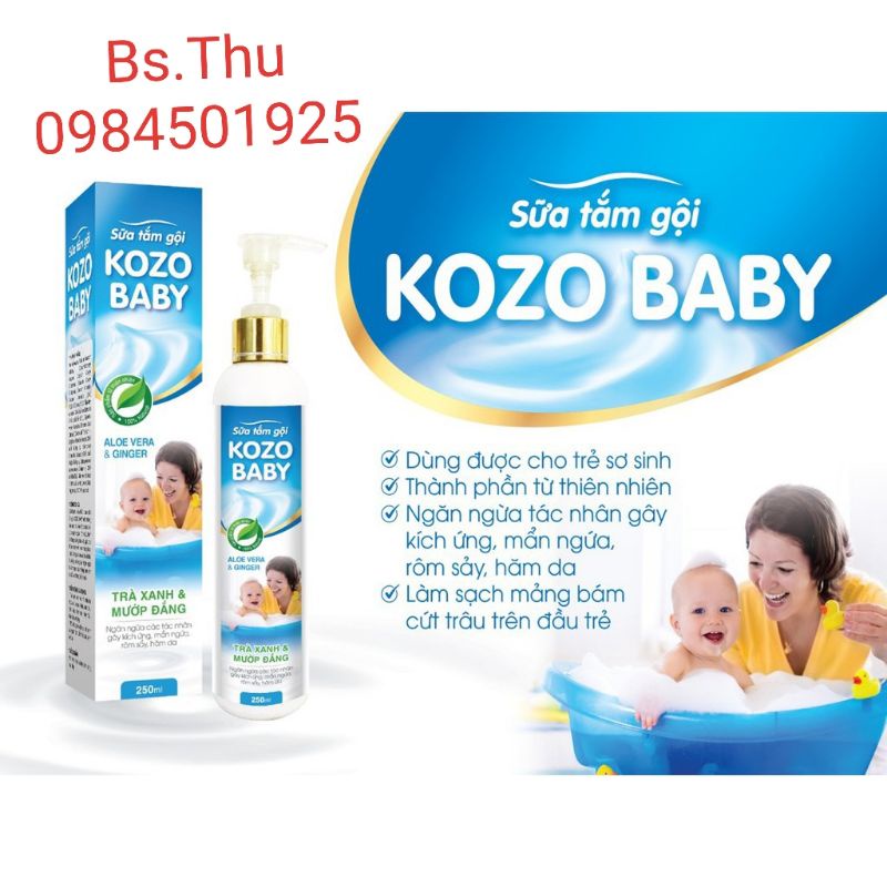 Sữa tắm gội thảo dược KOZO BABY chiết xuất trà xanh và mướp đắng chai vòi 250ml