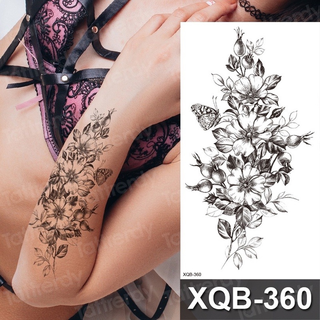 Hình Xăm Tạm Thời Henna Tatoo Hình Vua Sư Tử Hoa Hồng Và Cánh Bướm Màu Đen Gợi Cảm Chống Nước Cho Nam Và Nữ