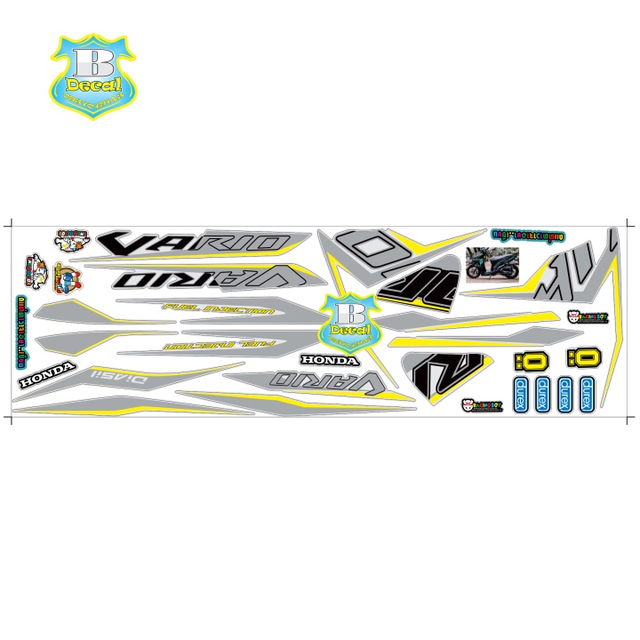 ( Quí khách vui lòng mang ra tiệm cho thợ dán ) Tem vario 150 xám vàng trắng