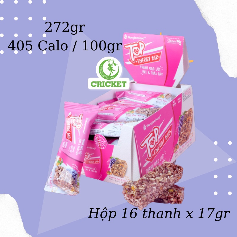 Thanh Gạo Lứt Hạt &amp; Trái Cây Nông Lâm Food - Hộp 272g (16 thanh x 17gr)